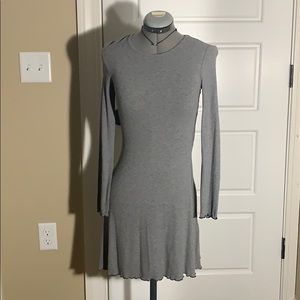 Grey ribbed long sleeve dress